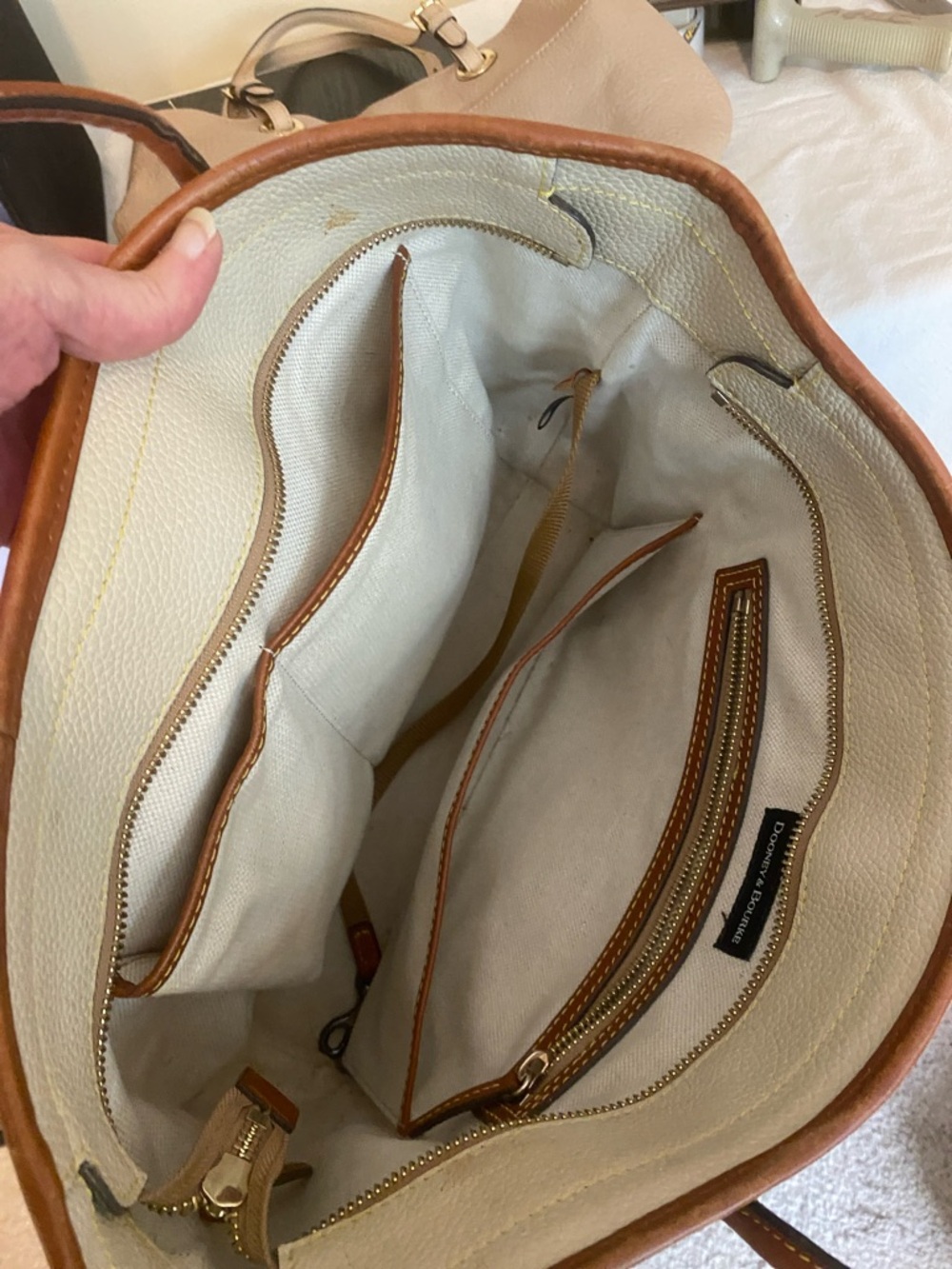 On Sale! Cream Tote Bag with Brown Trim - Classic Two-Tone Women's Handbag - Picture 5 of 7